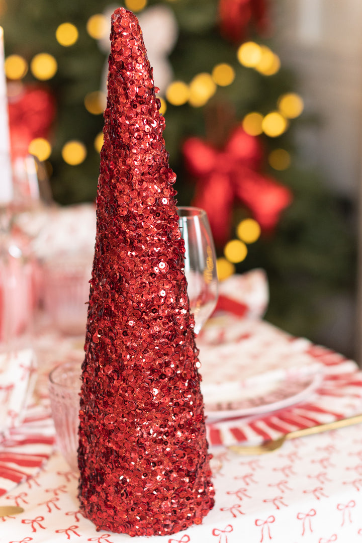 Red Sequin Cone Tree – 2 Sizes, Sold Individually