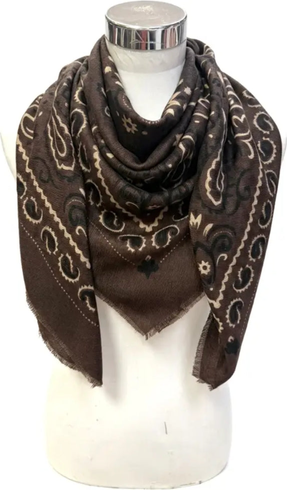 Large Brown bandana print Scarf-scarf-LNH Edit