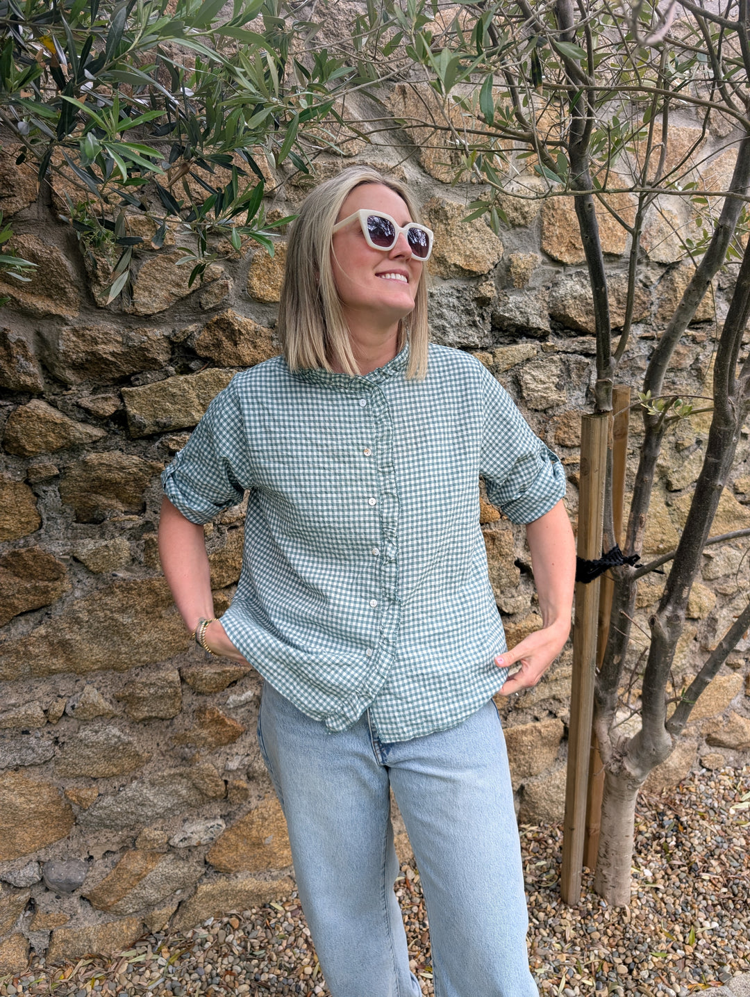 Gingham Top Green