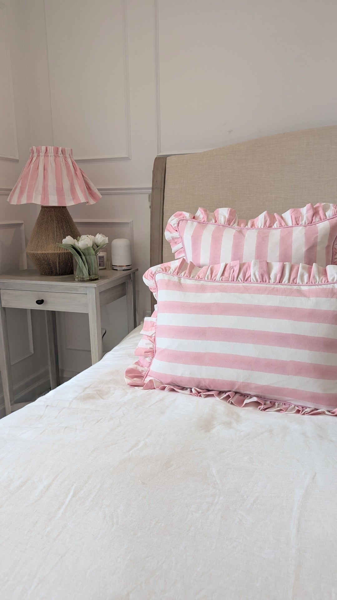 Pink stripe Frill Cushion Cover