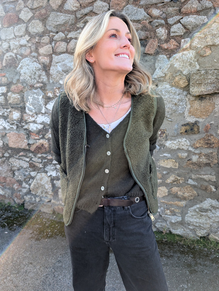 Fleece khaki zip up Gilet