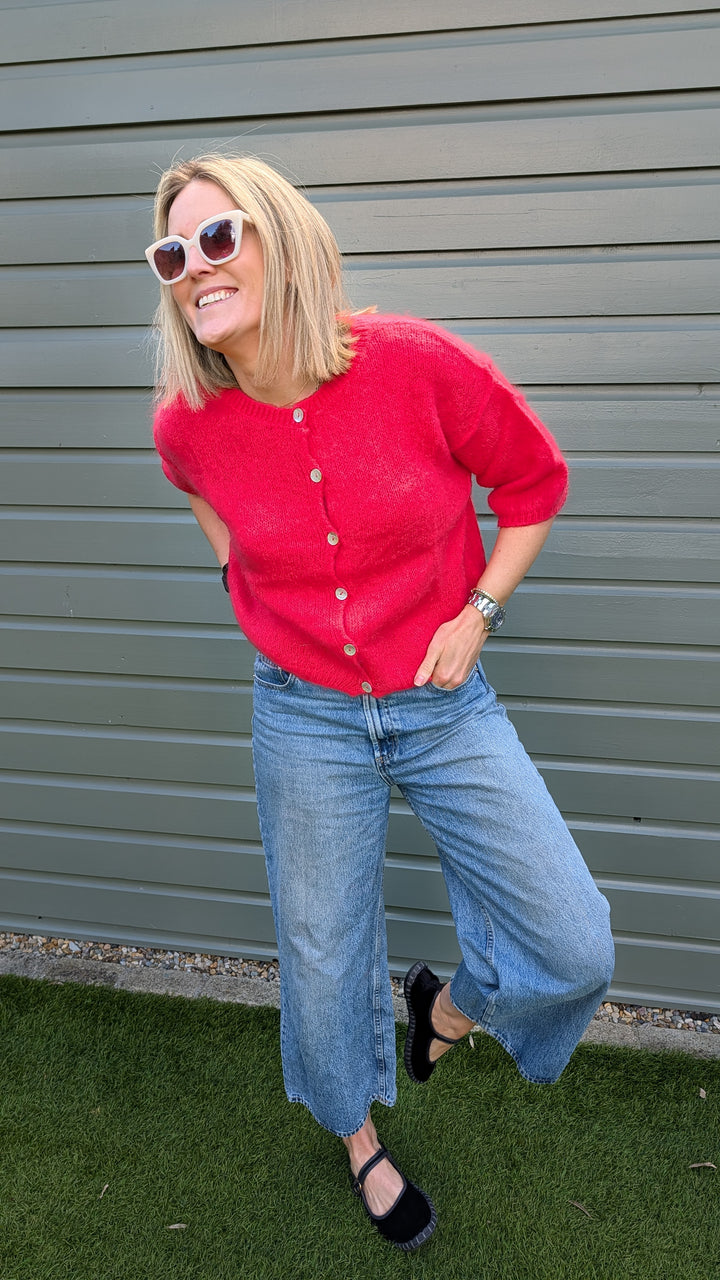 Coral Short Sleeve Mohair Cardi
