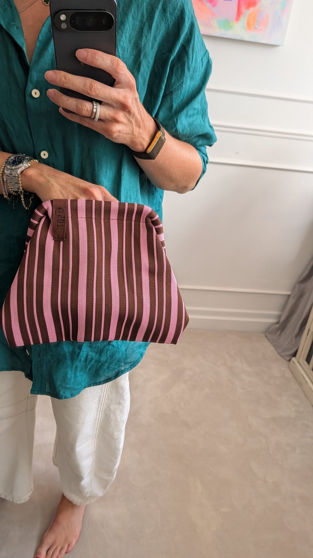 BURGUNDY THIN Stripe Clutch Bag