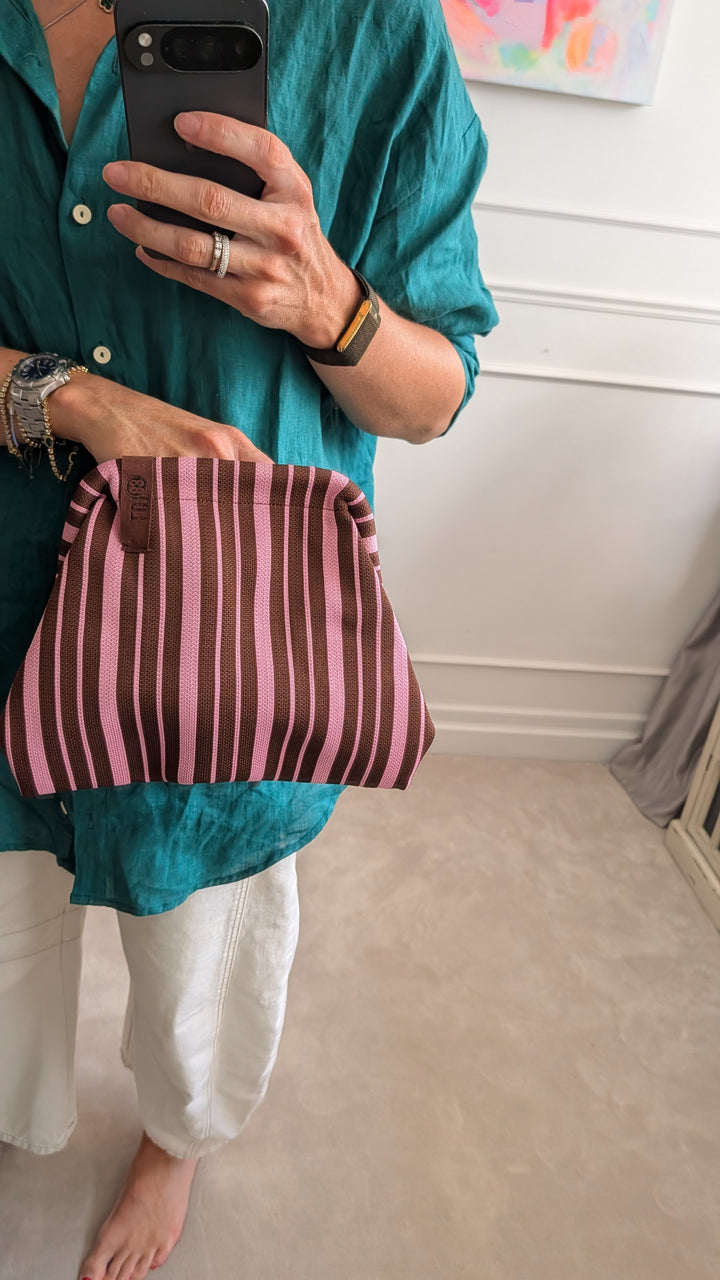 BURGUNDY THIN Stripe Clutch Bag