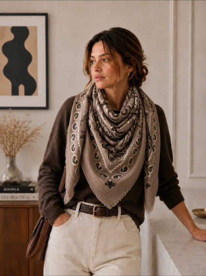 Large Taupe bandana print Scarf-scarf-LNH Edit