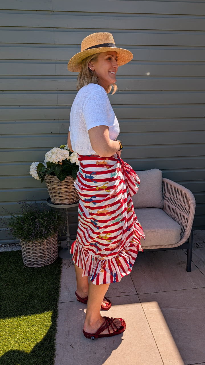 Lobster Red Stripe Frill Sarong