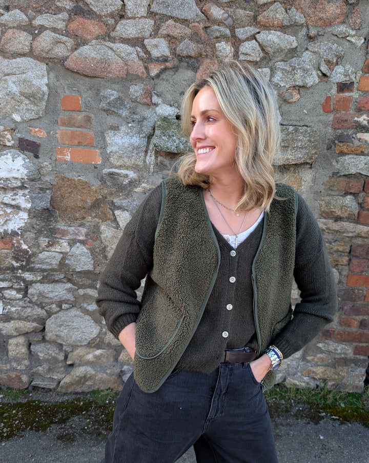 Fleece khaki zip up Gilet