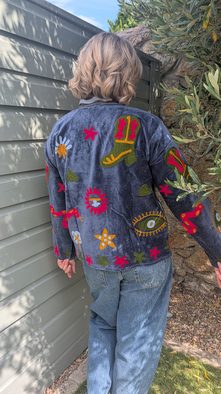 Embroidered Velvet Suzani Jacket | No. 064-Jackets &amp; Coats-LNH Edit
