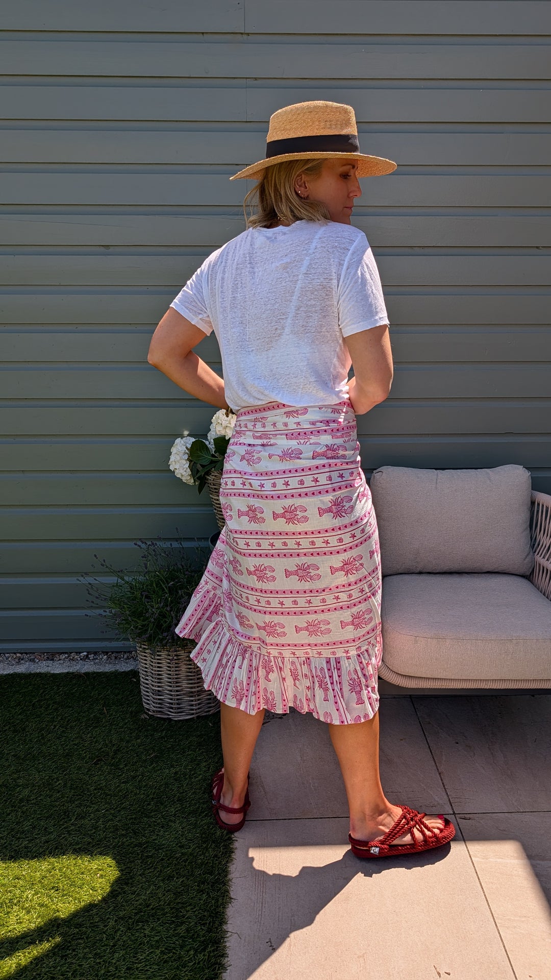 Lobster Pink Stripe Frill Sarong