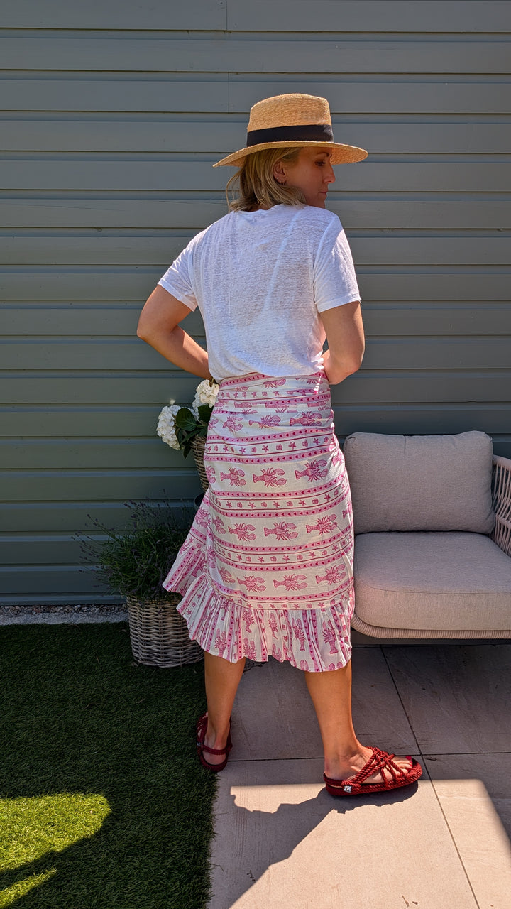 Lobster Pink Stripe Frill Sarong