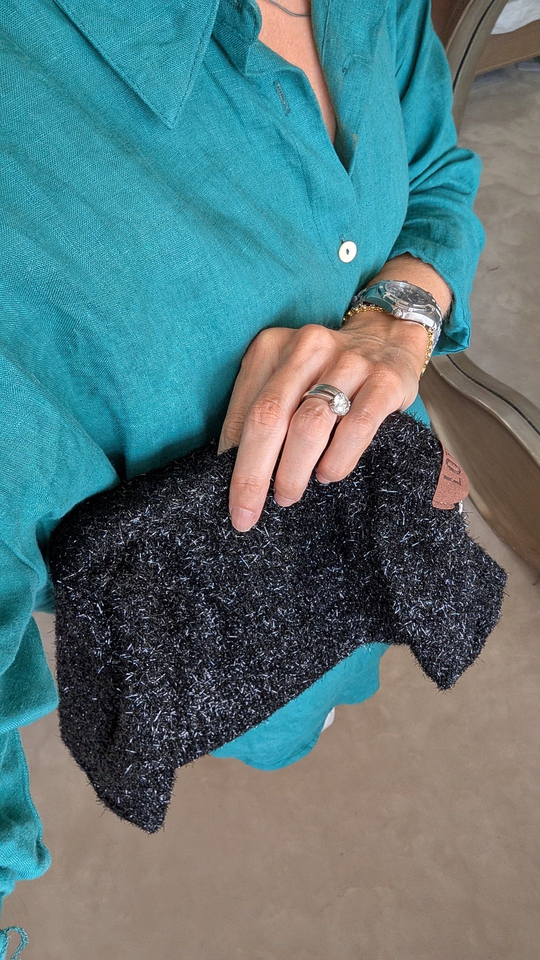 BLACK SPARKLE Stripe Clutch Bag