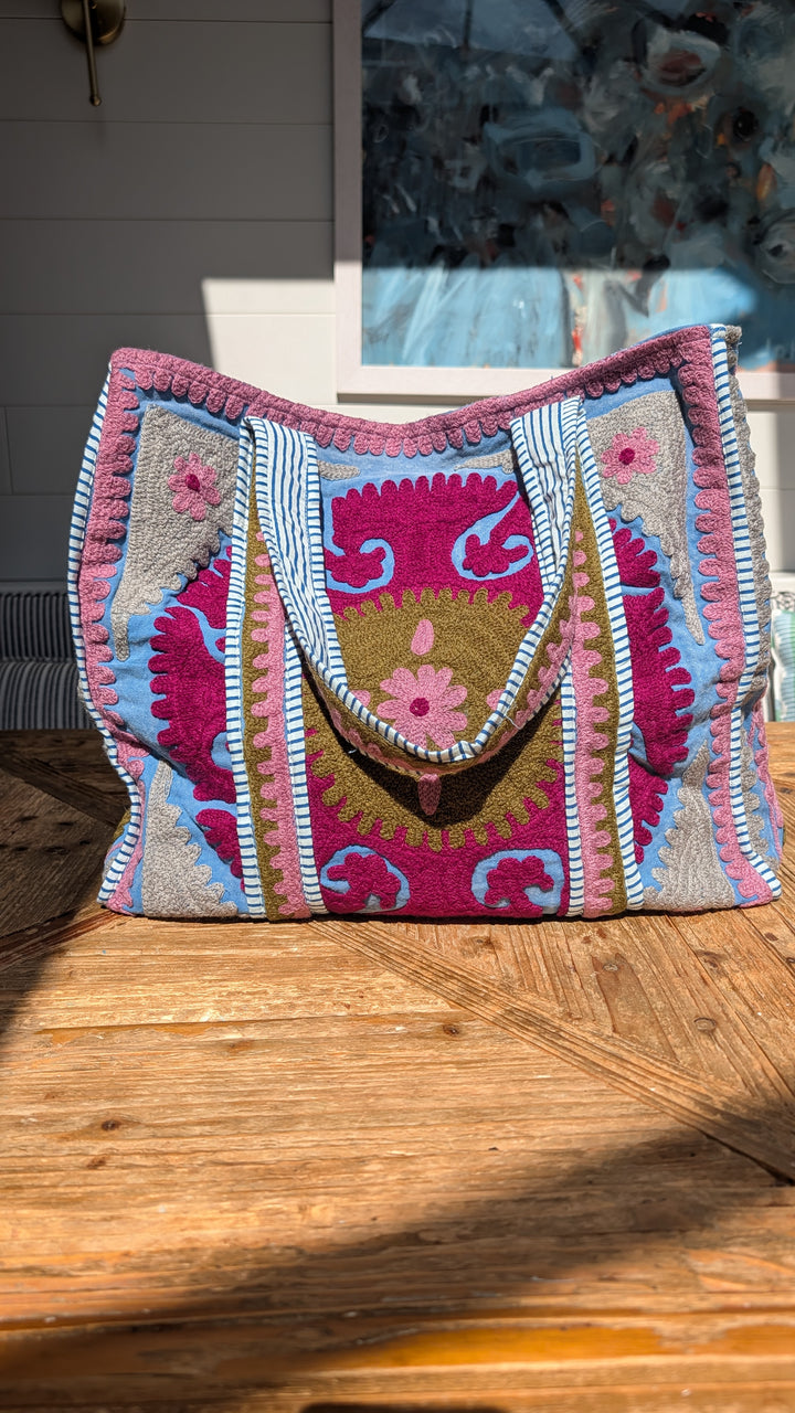 Blue / Purple Suzani embroidered Tote