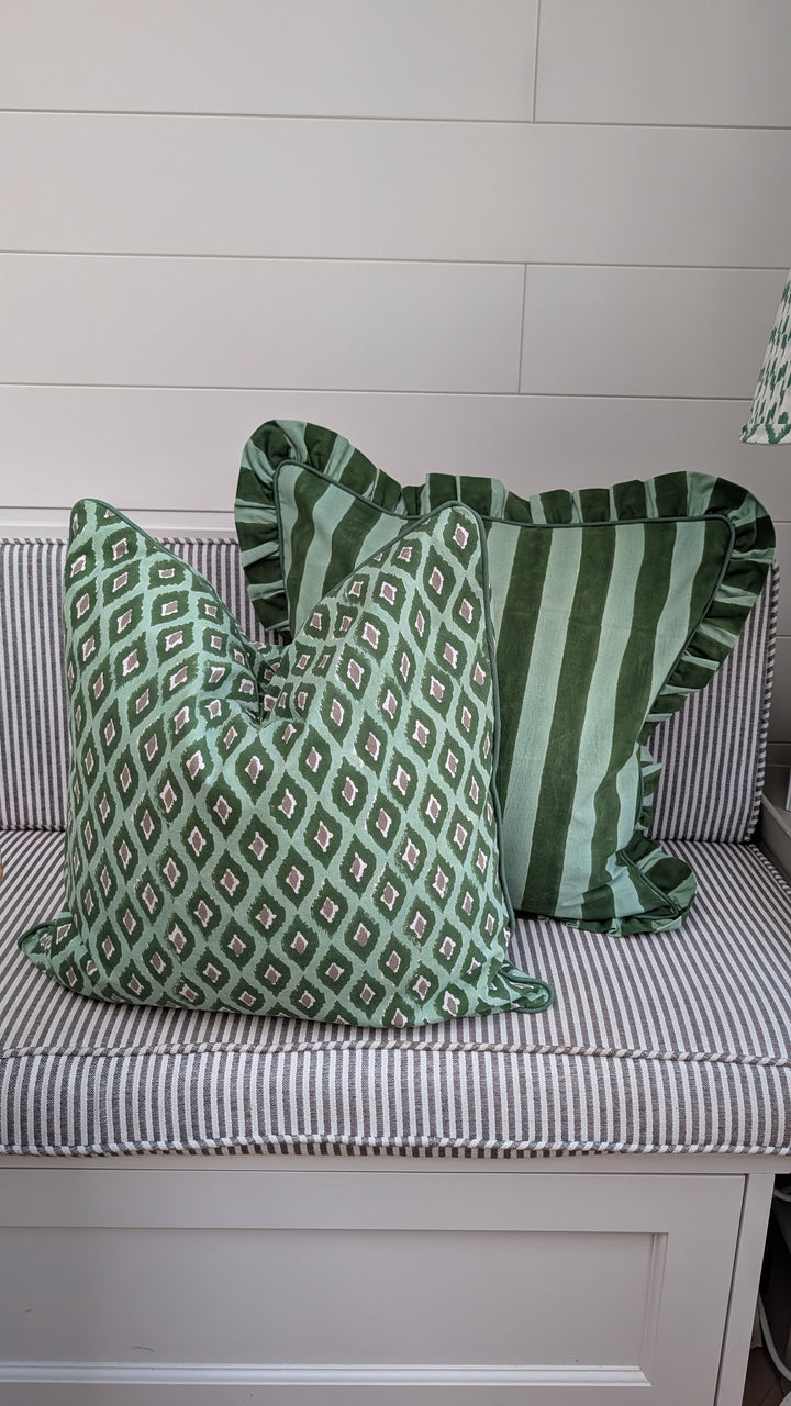 Green stripe Frill Cushion Cover