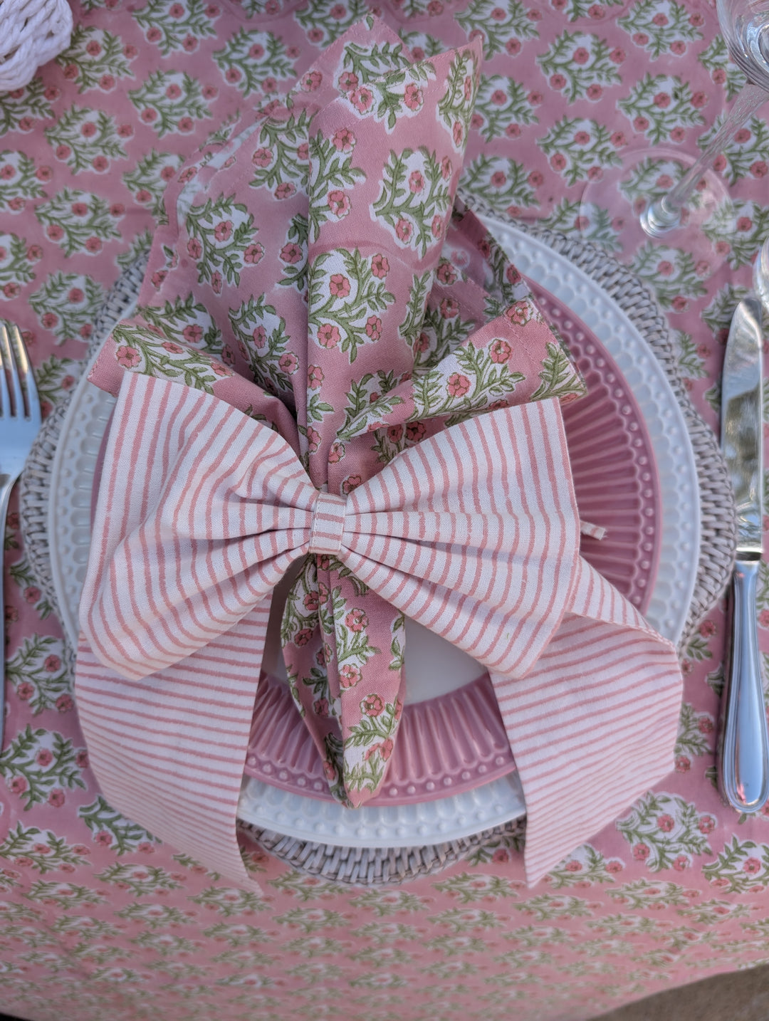 Pink Stripe Handmade Bow, 2 sizes--LNH Edit