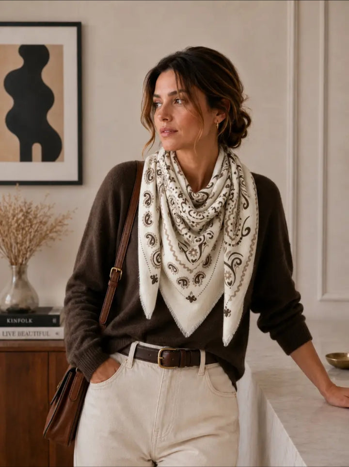 Large Cream bandana print Scarf-scarf-LNH Edit