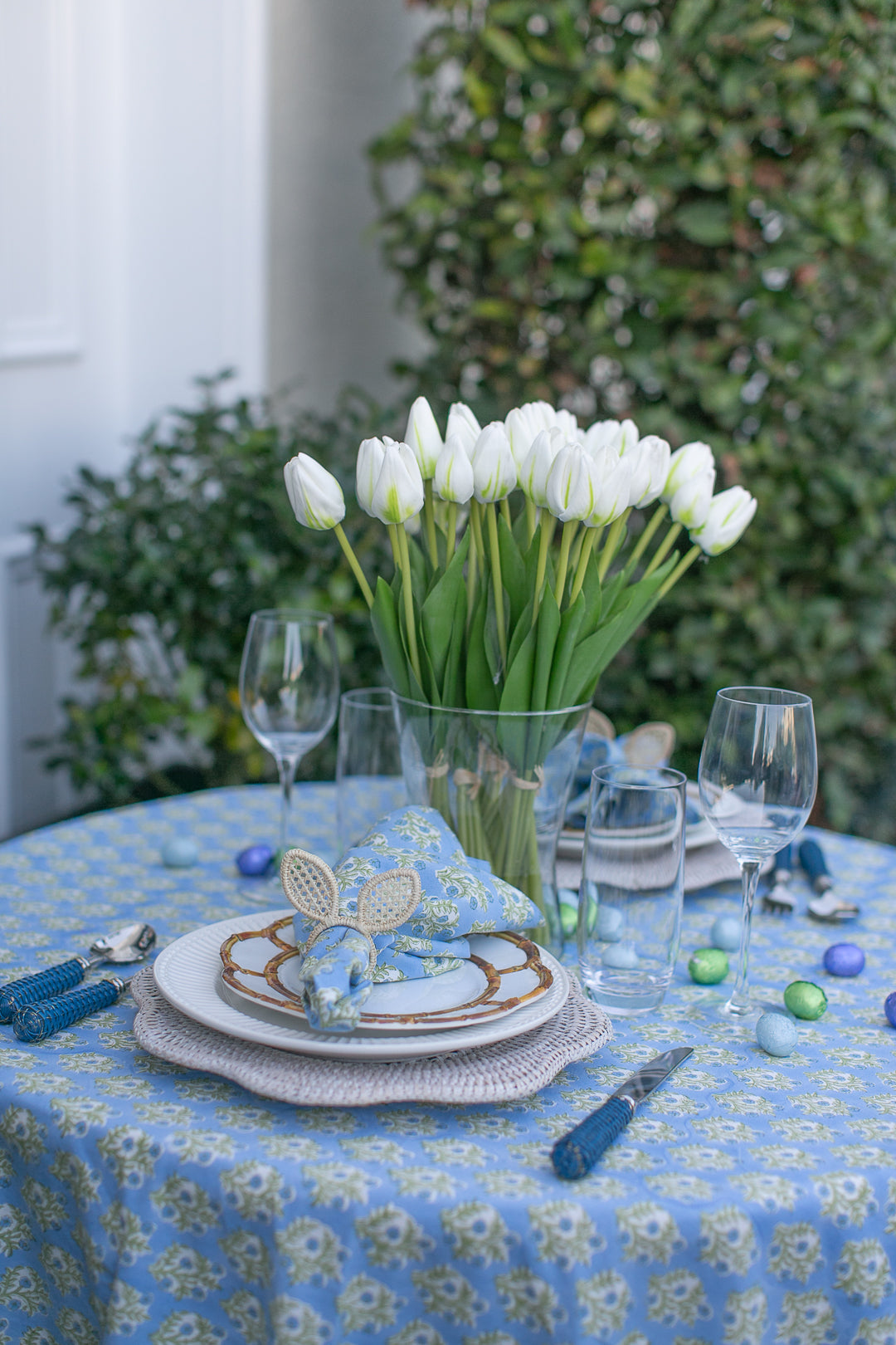 Emily Blue Round Tablecloth-Tablecloths-LNH Edit