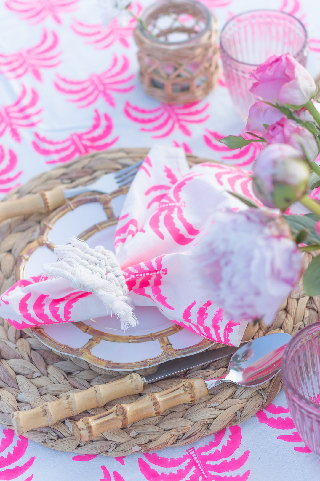 Modern Palm Pink Round Tablecloth-Tablecloths-LNH Edit