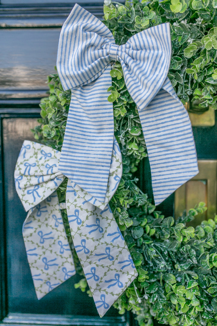 Blue Stripe Handmade Bow, 2 sizes