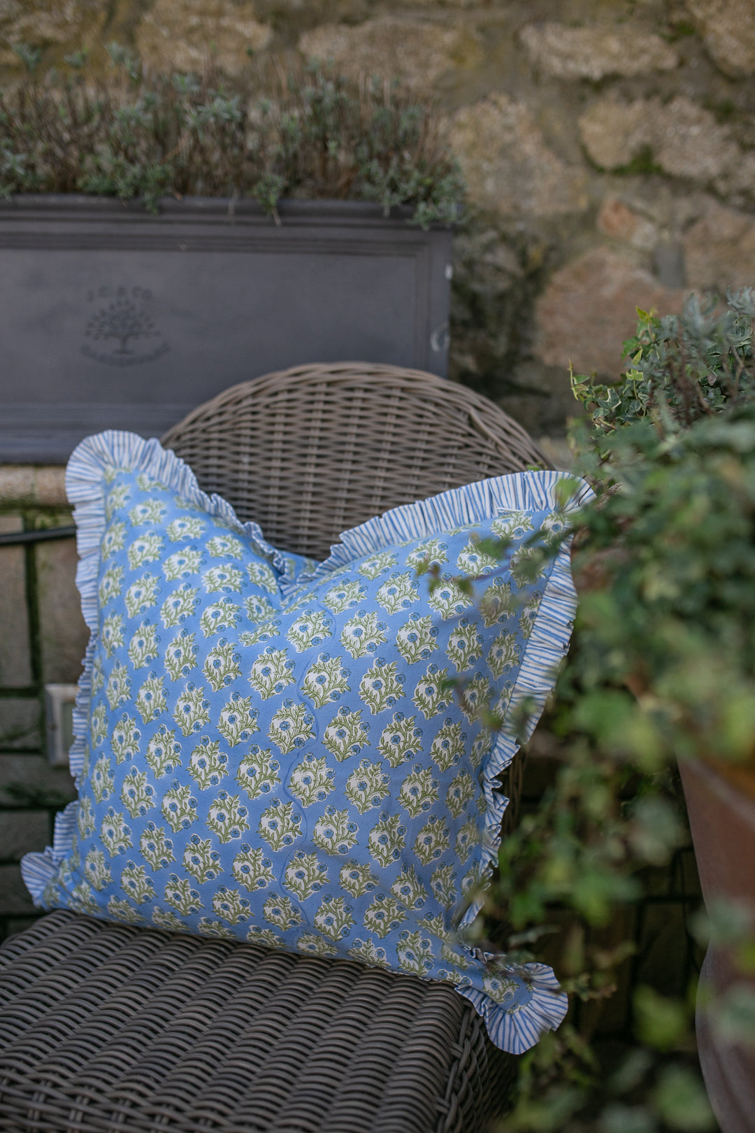 Emily Blue Frill Cushion Cover