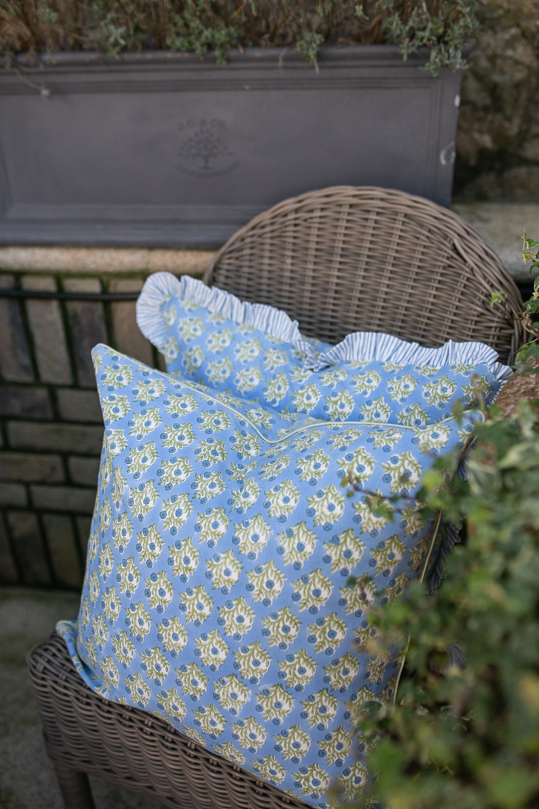 Emily Blue Piped Cushion Cover