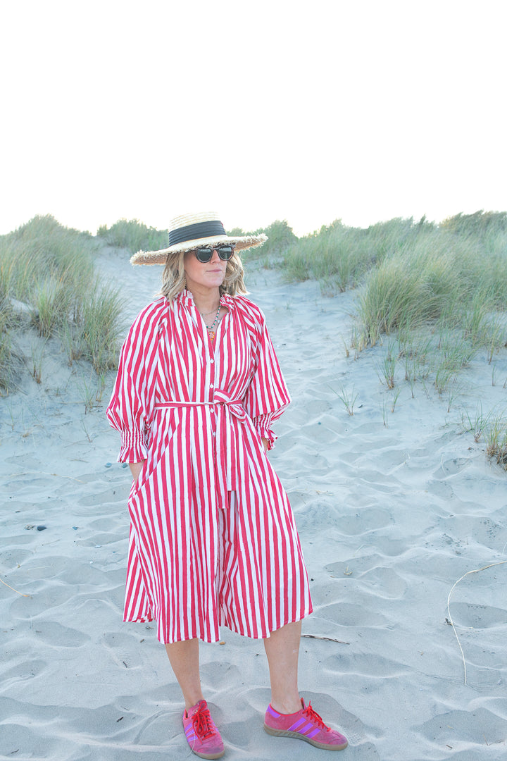 Salomi Red stripe cotton printed dress-Dresses-LNH Edit