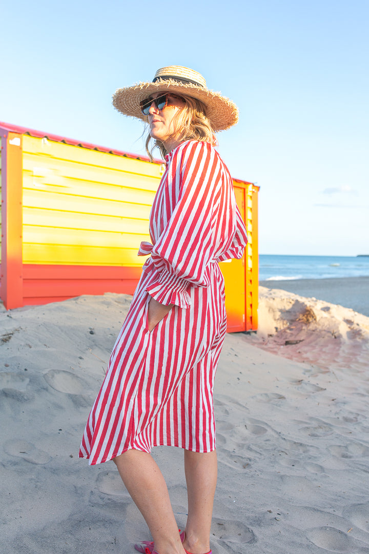 Salomi Red stripe cotton printed dress-Dresses-LNH Edit