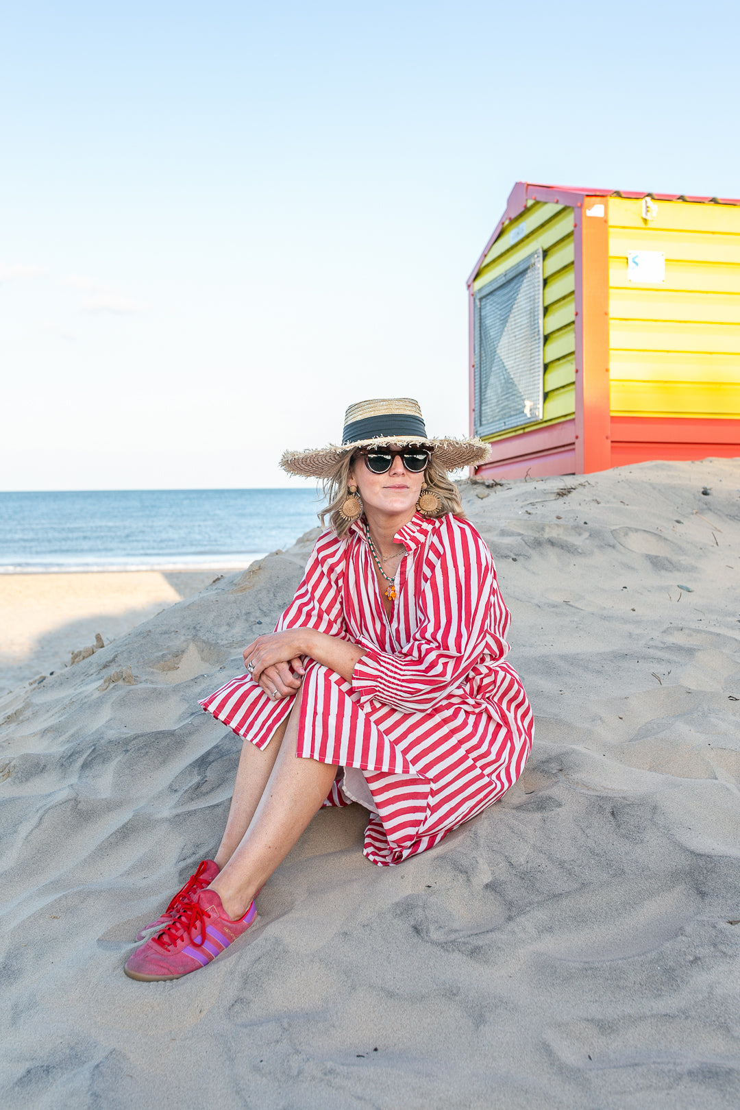 Salomi Red stripe cotton printed dress-Dresses-LNH Edit