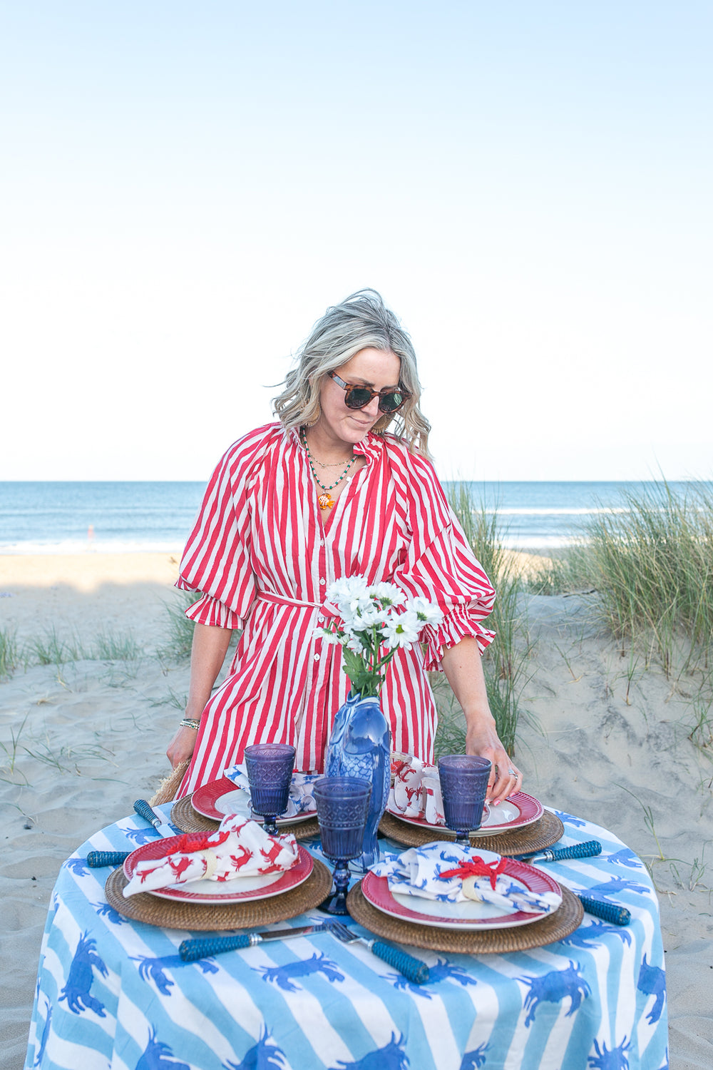 Blue Crab Round Tablecloth-Tablecloths-LNH Edit