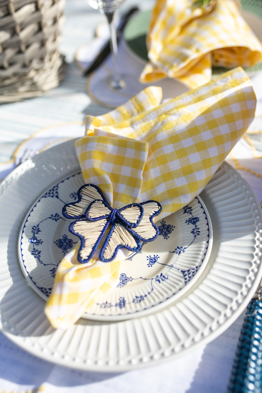 Yellow Gingham Napkins, Set of 4-Napkins-LNH Edit