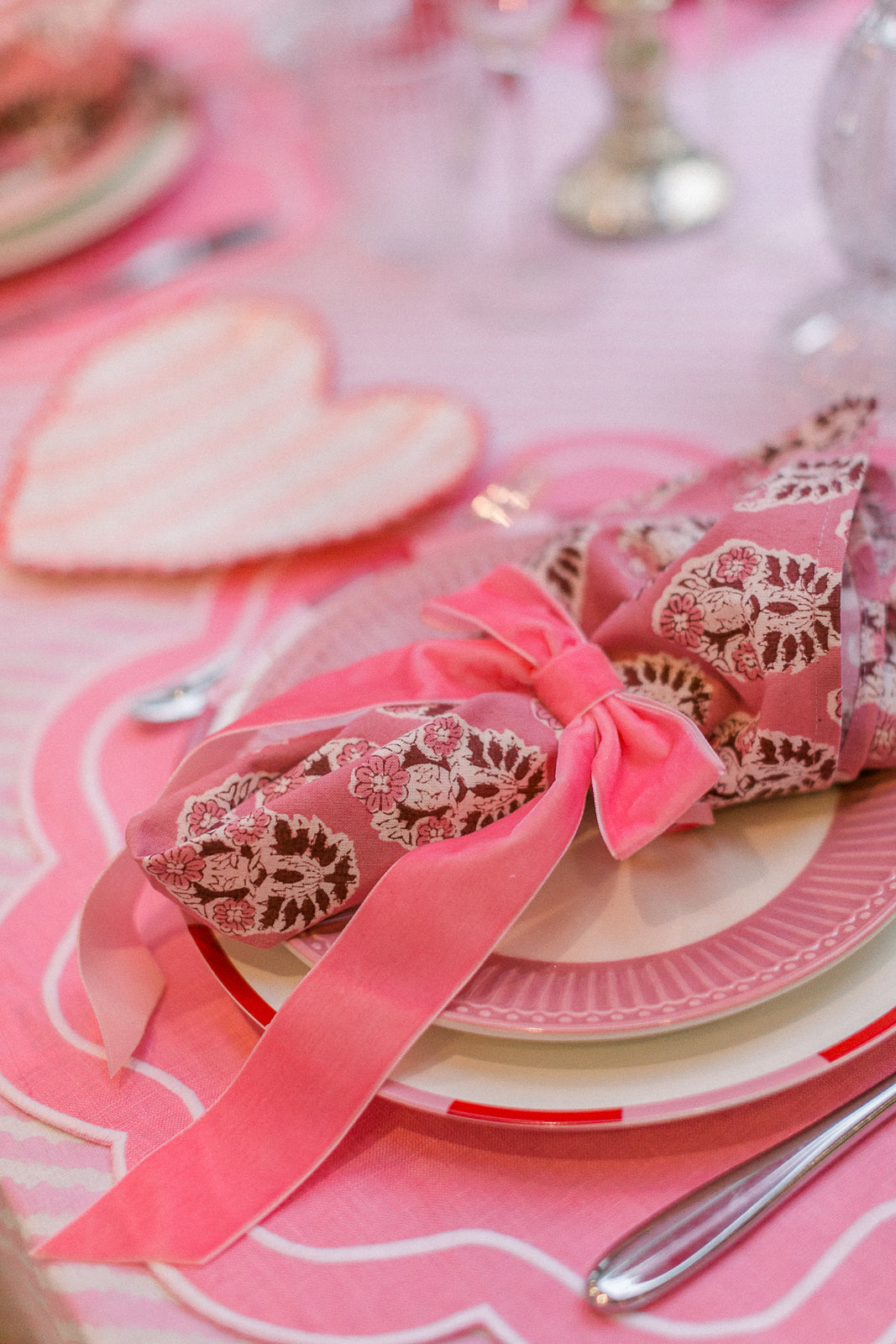 Pink Velvet Bow Napkin Ring, Set of 4