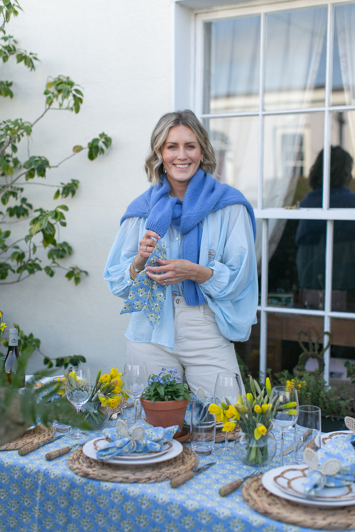 Emily Blue Rectangle Tablecloth