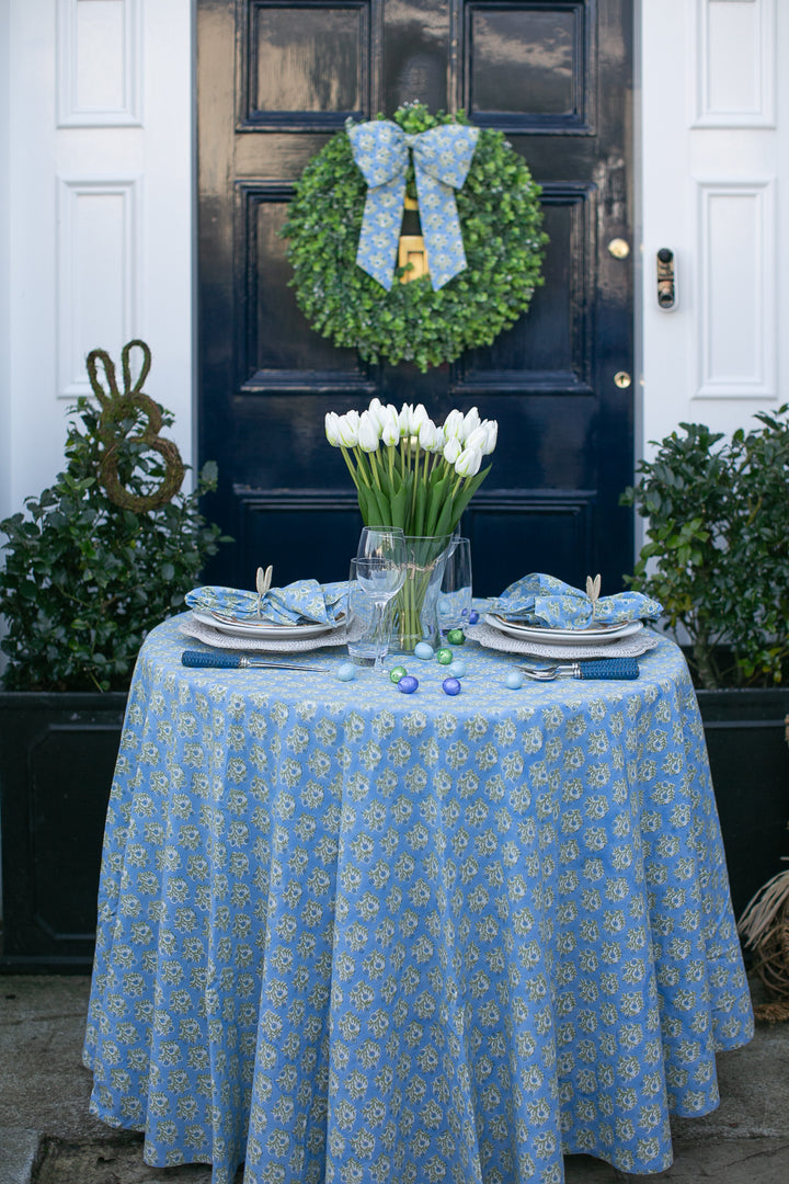 Emily Blue Round Tablecloth