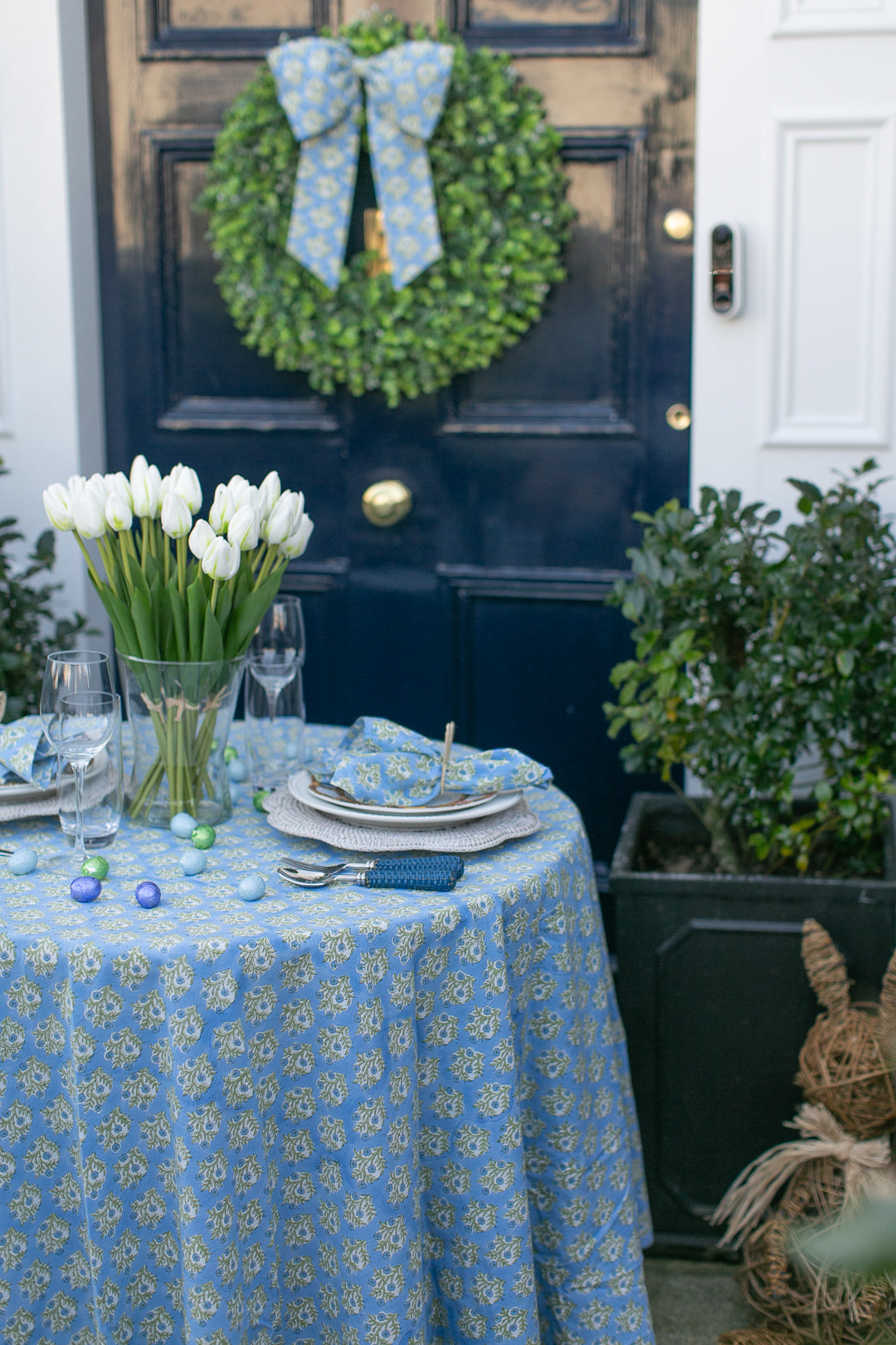 Emily Blue Round Tablecloth