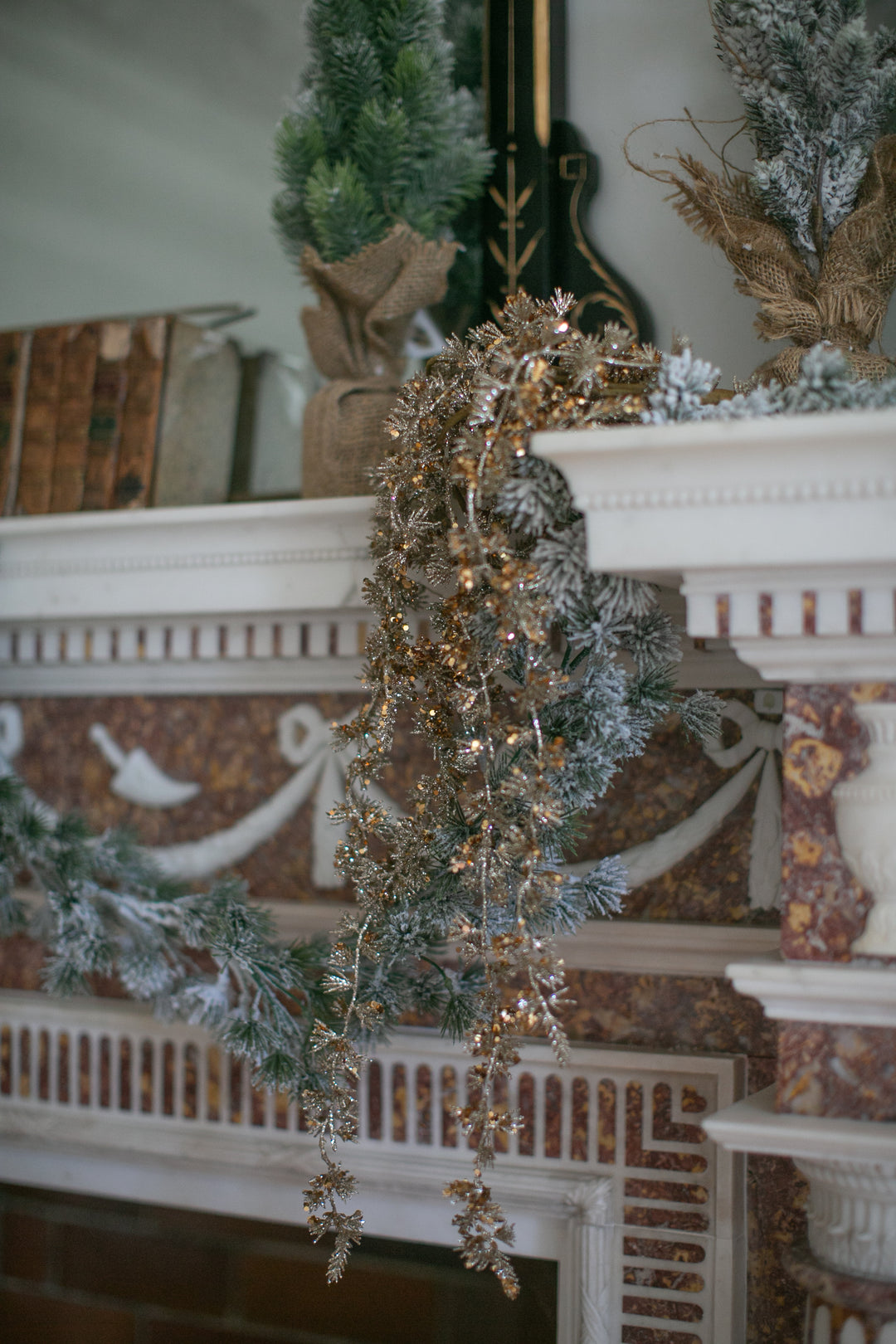 Glittery Faux Gold Leaves Branch