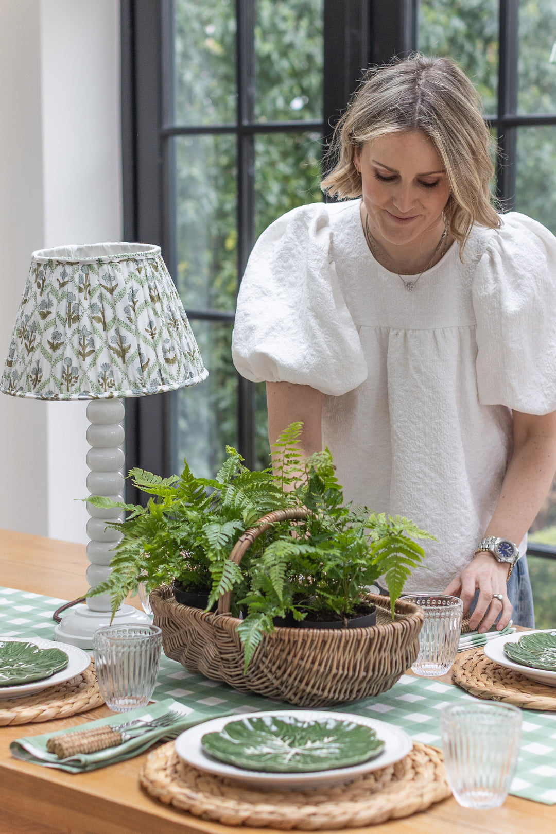 Gingham Green Table Runner