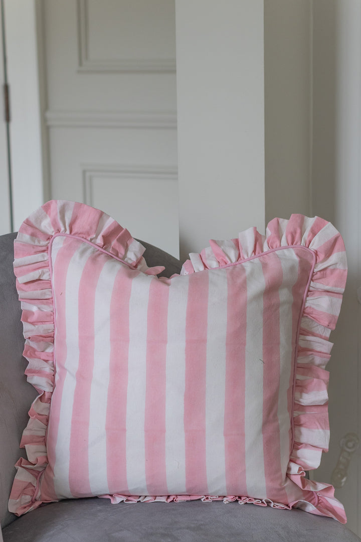 Pink stripe Frill Cushion Cover