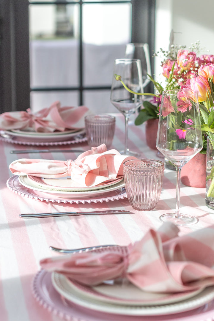 Pink Stripe Frill Rectangle Tablecloth