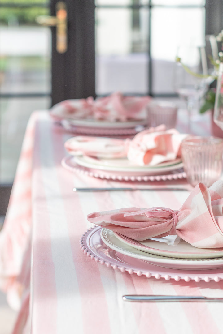 Pink Stripe Frill Rectangle Tablecloth