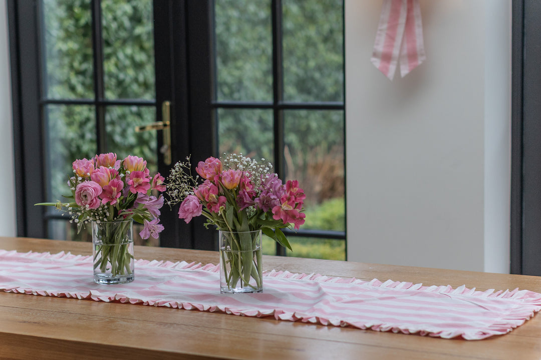 Pink Stripe Frill Table Runner