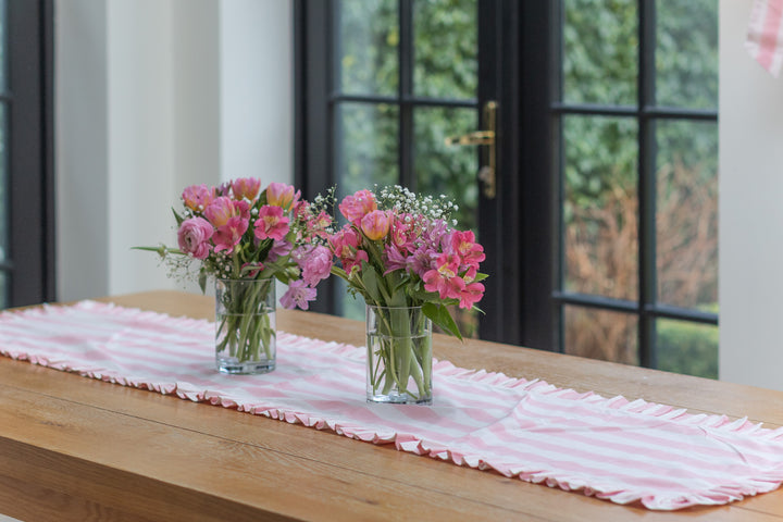 Pink Stripe Frill Table Runner