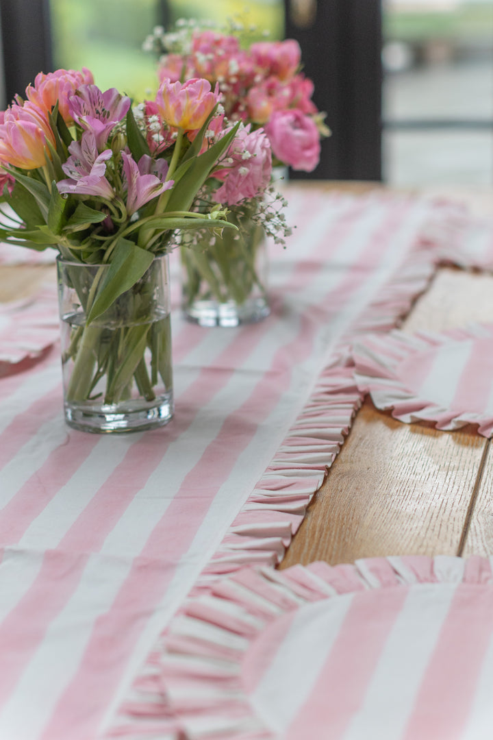 Pink Stripe Frill Table Runner