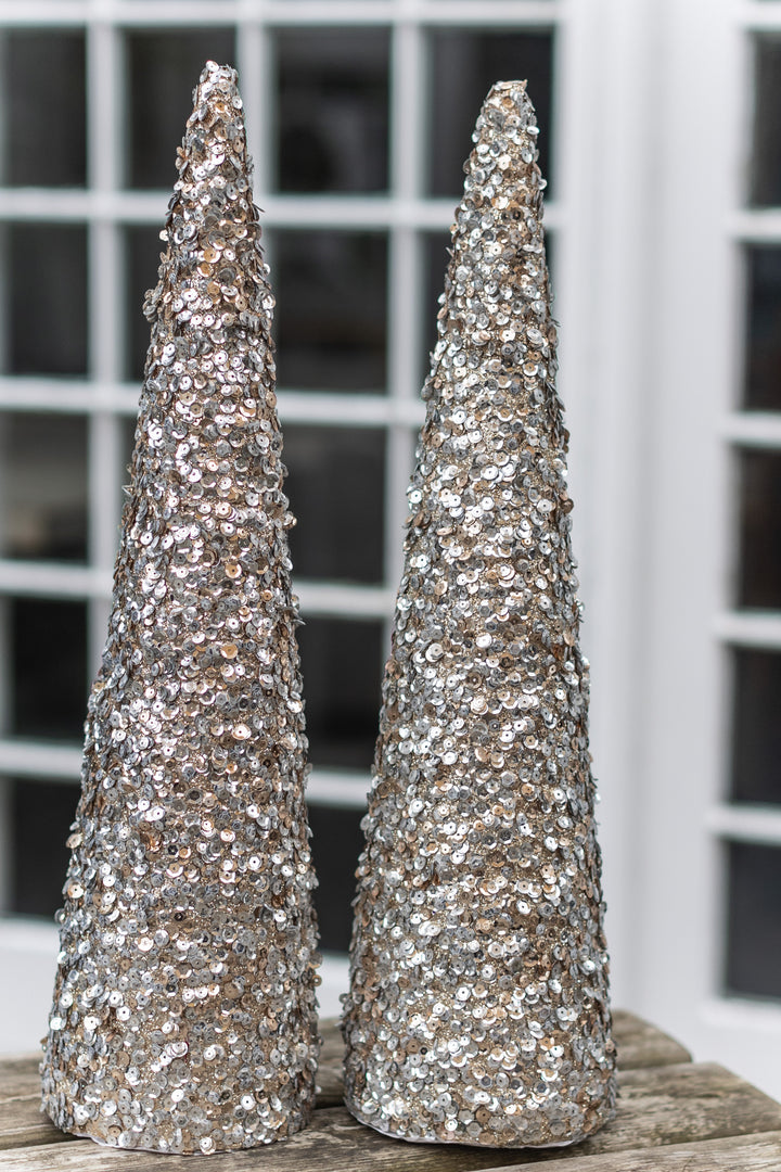 Champagne Sequin Cone Tree – 2 Sizes, Sold Individually