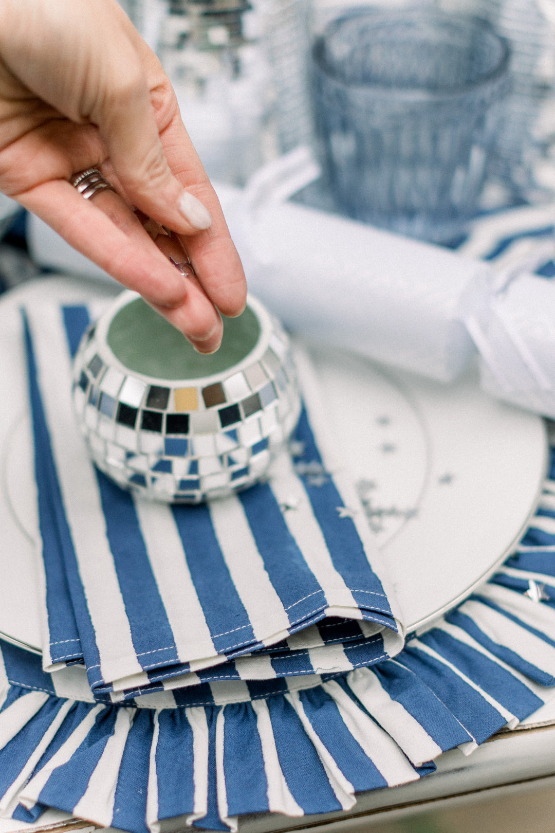 Iris Blue Stripe Napkins, Set of 4