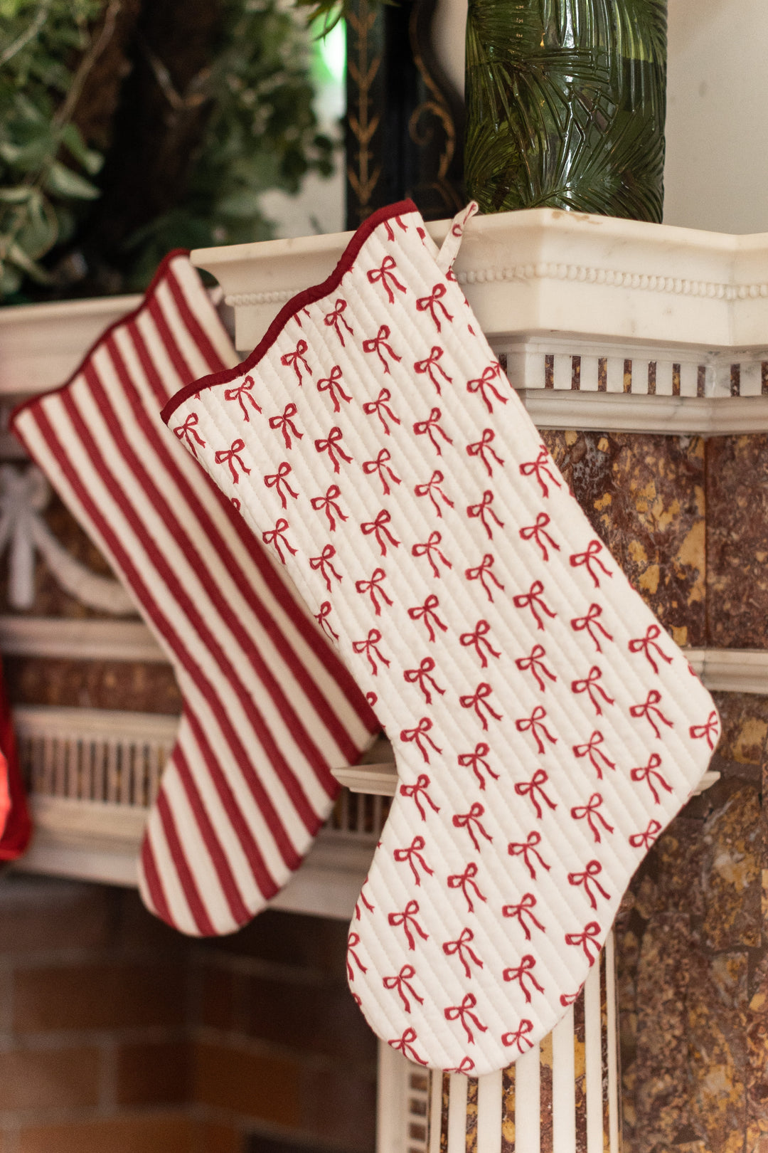 Christmas bow Quilted Stocking, Sold Individually
