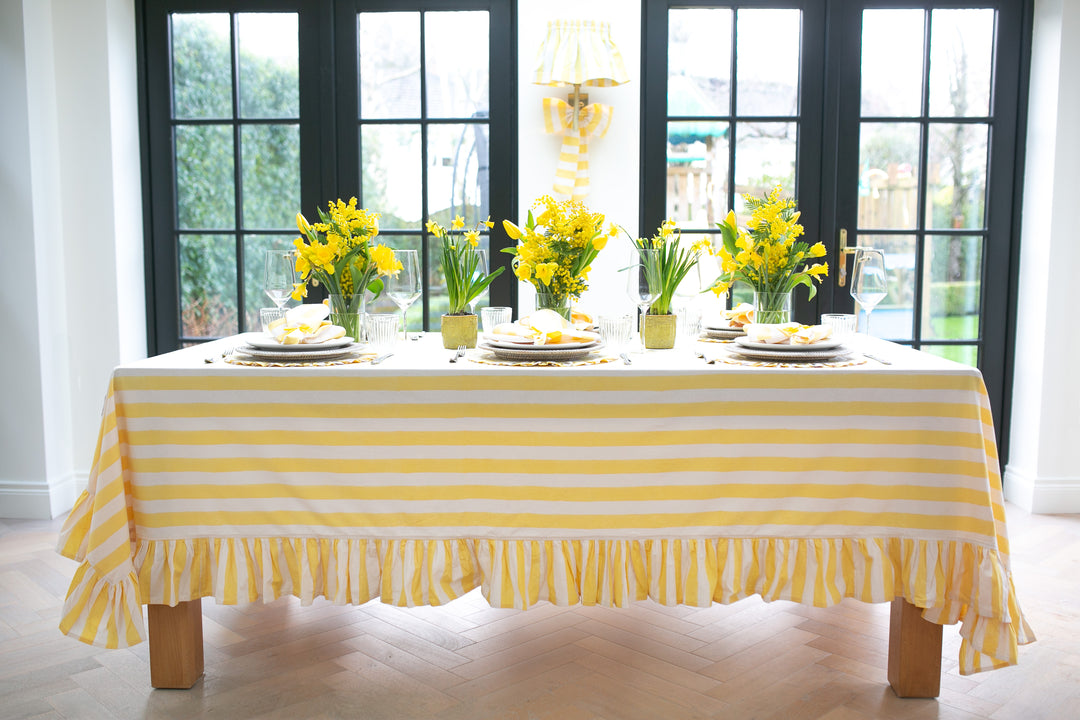 Lemon Stripe Frill Rectangle Tablecloth