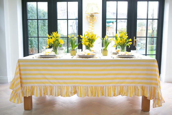 Lemon Stripe Frill Rectangle Tablecloth