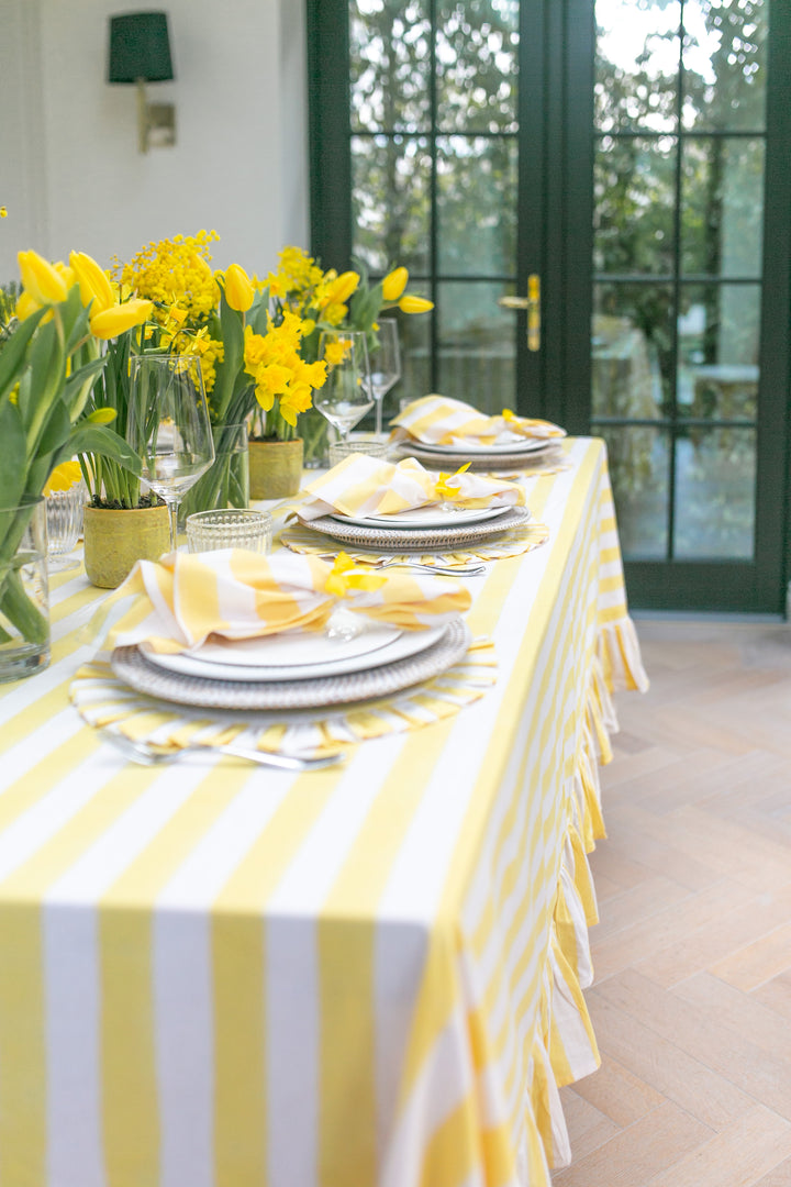 Lemon Stripe Frill Rectangle Tablecloth