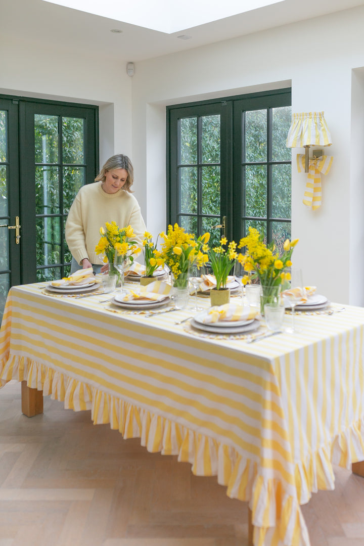 Lemon Stripe Frill Rectangle Tablecloth