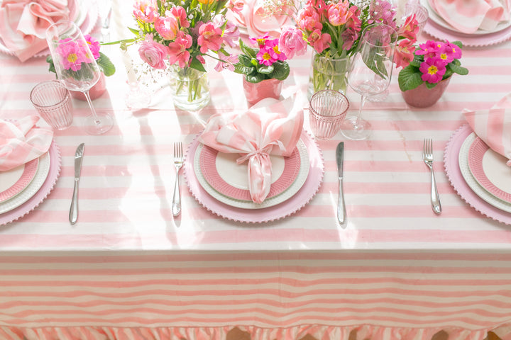 Pink Stripe Frill Rectangle Tablecloth