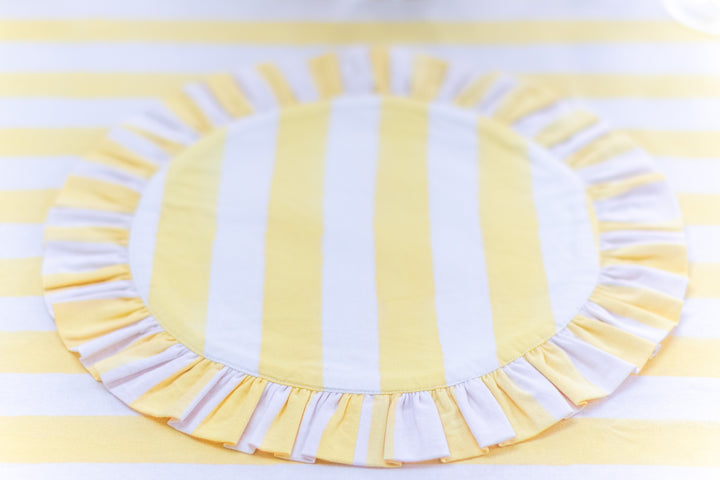 Lemon stripe Frill Placemats | Set of 2 ¦ Hand Block-Printed Cotton